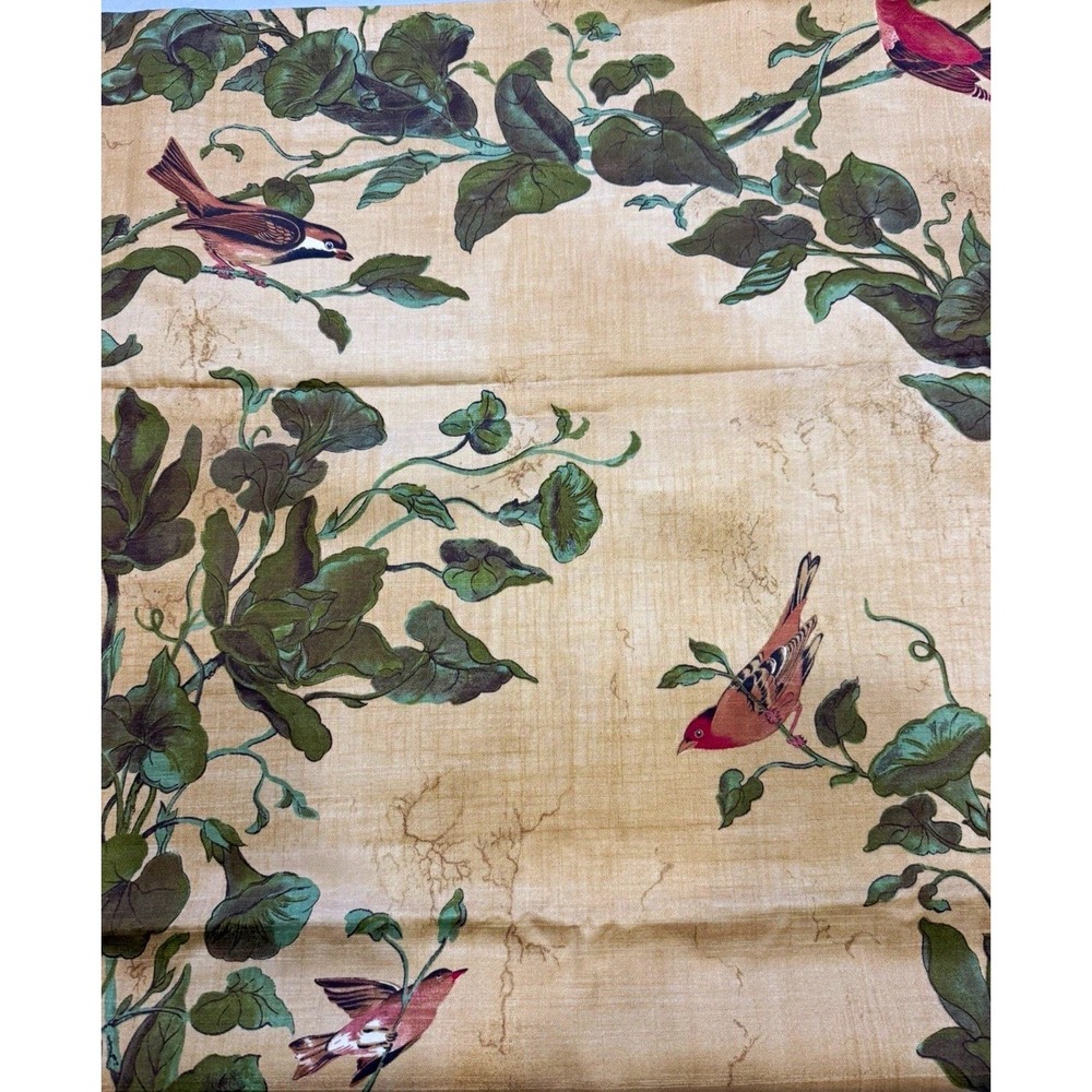 Windsong Songbird Floral Sateen Decorator Fabric Birds Morning Glory Vine 2 yd +